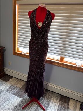 Sequin Halter Prom Gown in Deep Plum